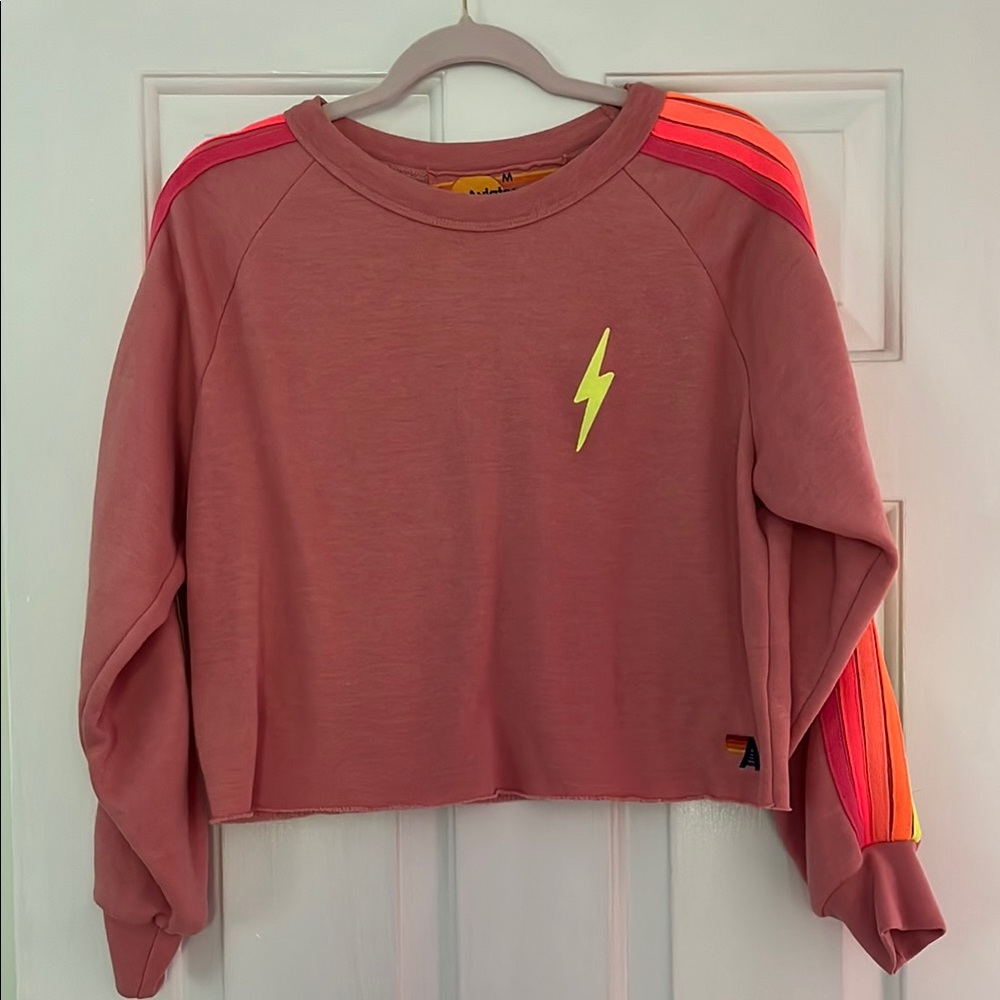 Aviator Nation Pink Sweatshirt with Neon Stripes
